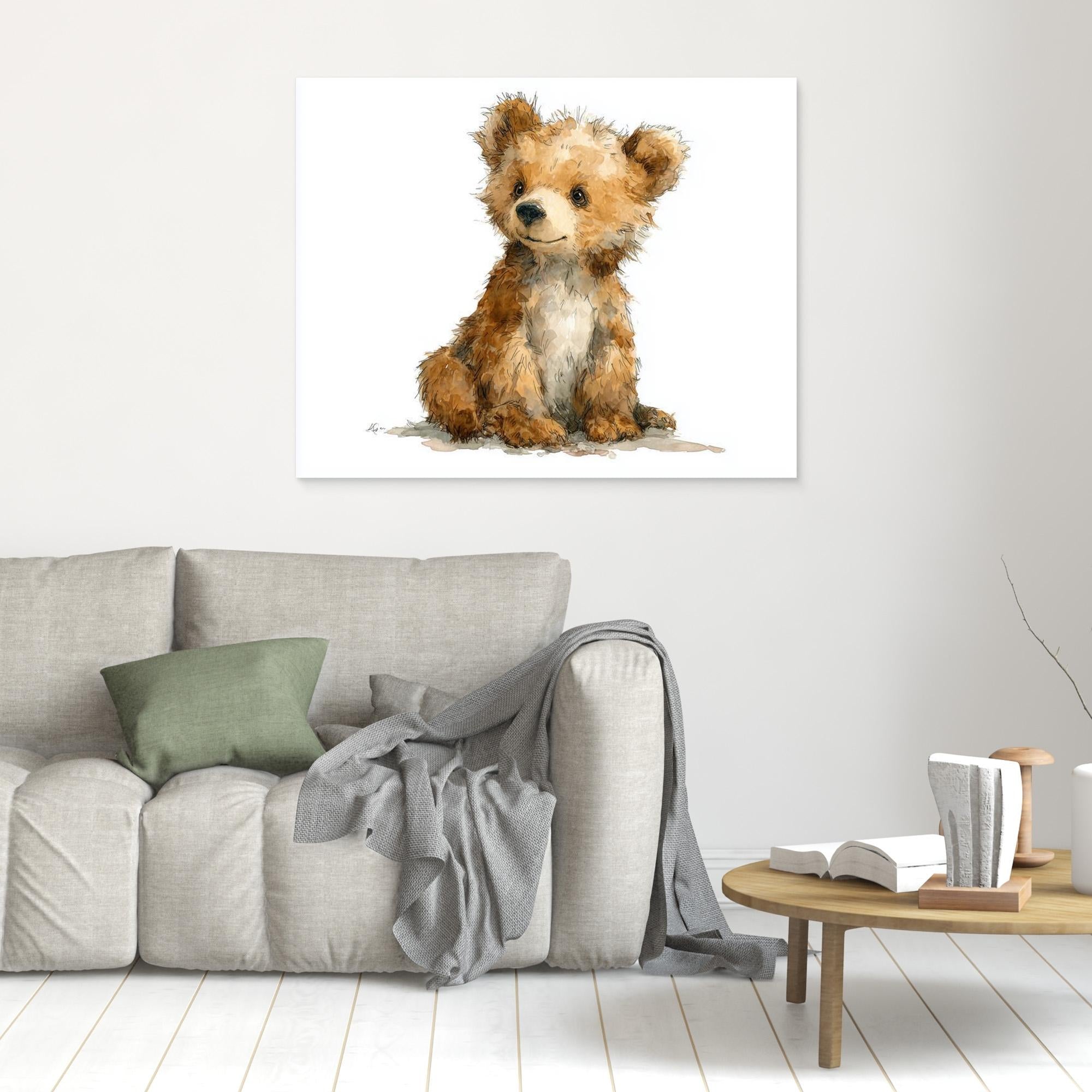 Baby Bear Nursery Wall Art | Cute Watercolour Cub Print - Framed Pop Art