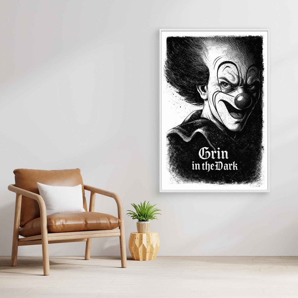 Grin in the Dark Creepy Clown Canvas - Framed Pop Art
