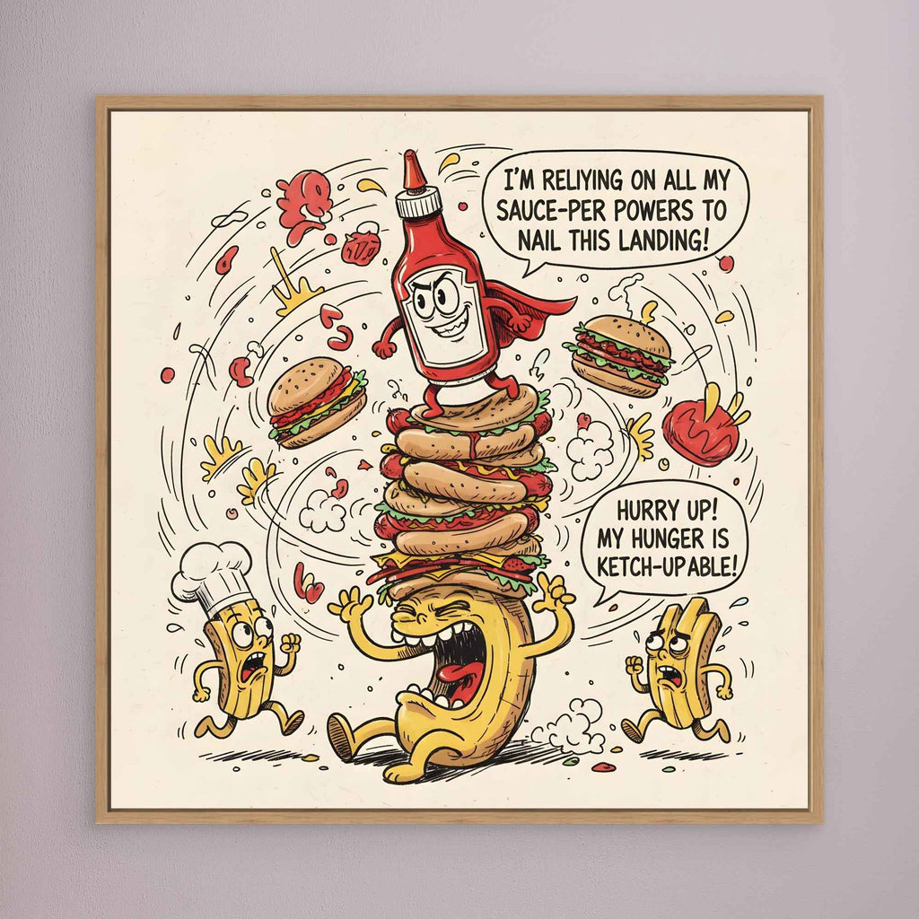 Funny Ketchup Burger Canvas Wall Art - Framed Pop Art