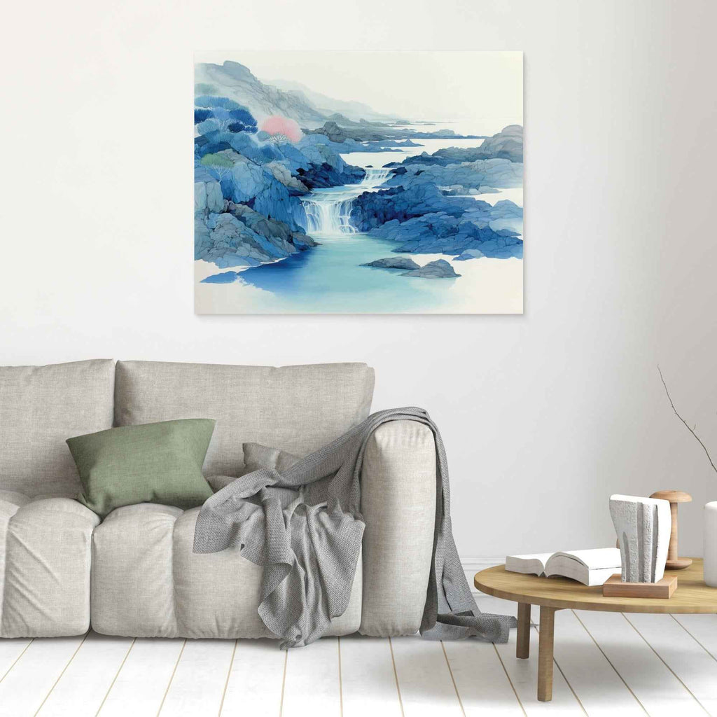 Calm Blue Waterfall Framed Canvas Wall Art - Framed Pop Art