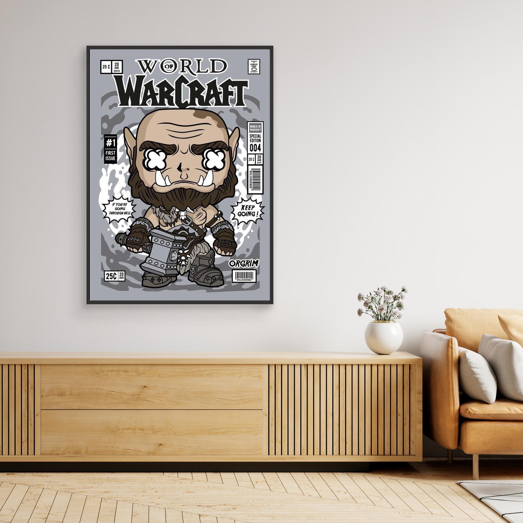 Orgrim WoW Comic Art Print | Gaming Decor for Man Cave - Framed Pop Art