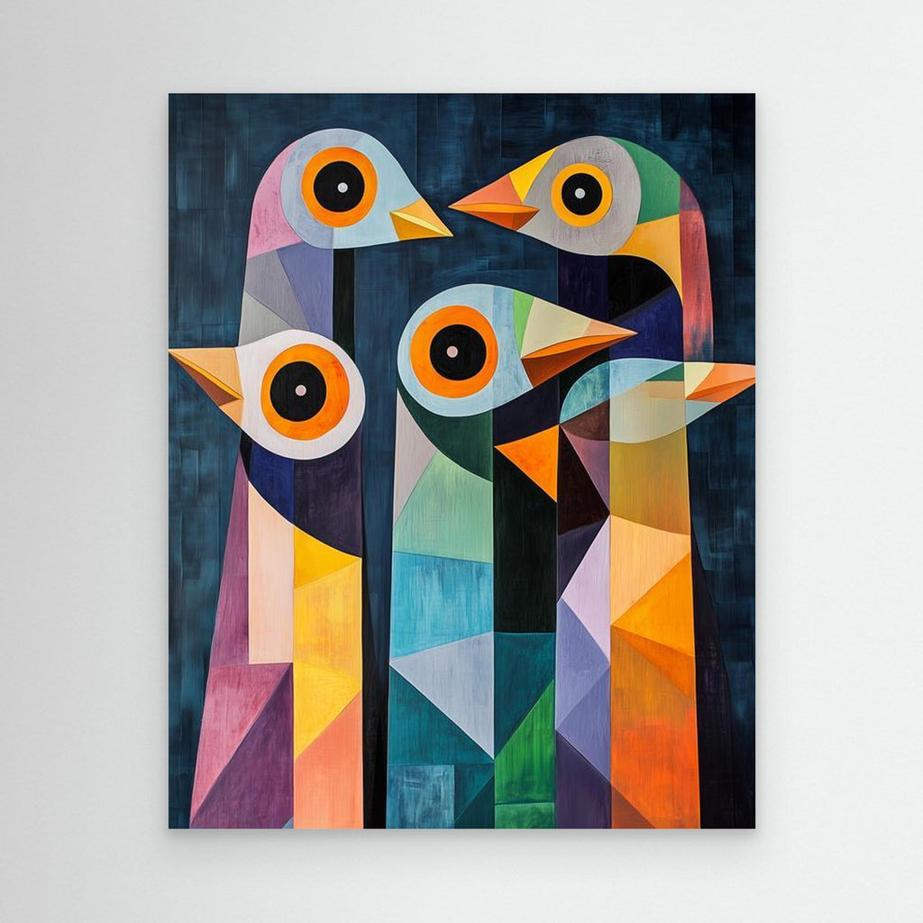 Colorful Geometric Birds Canvas Art | Modern Abstract Wall Decor - Framed Pop Art