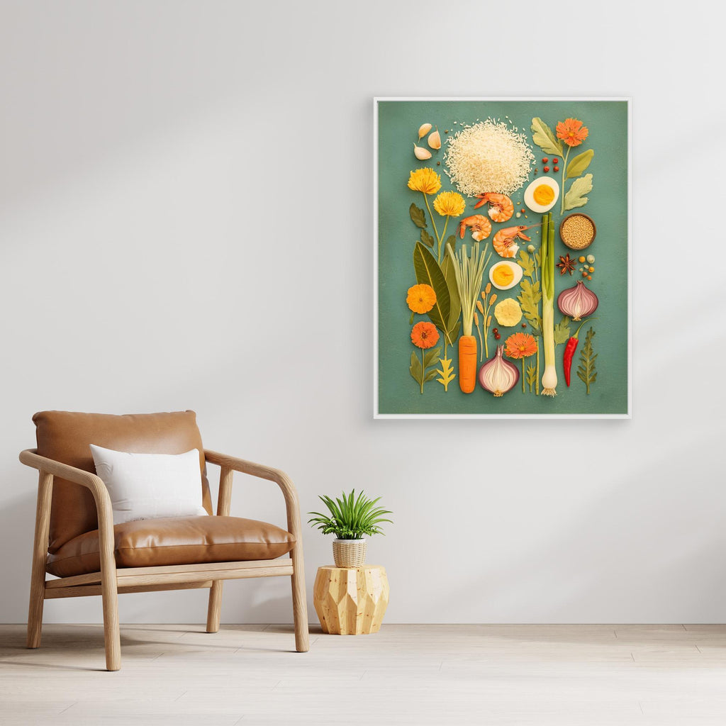 Teal Kitchen Ingredients Canvas Print for Food Lovers - Framed Pop Art