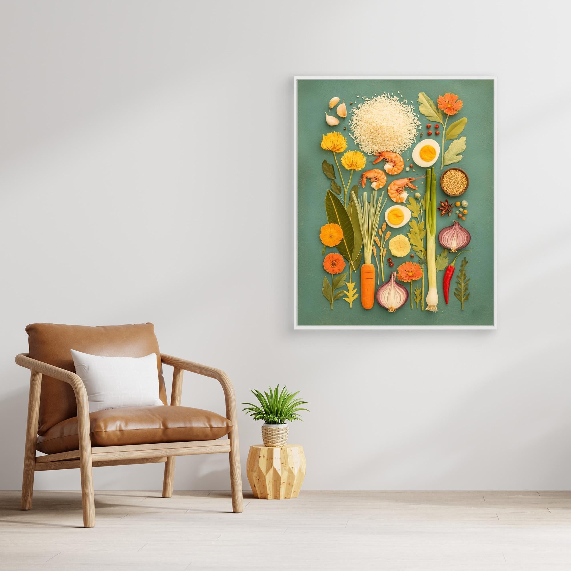 Teal Kitchen Ingredients Canvas Print for Food Lovers - Framed Pop Art