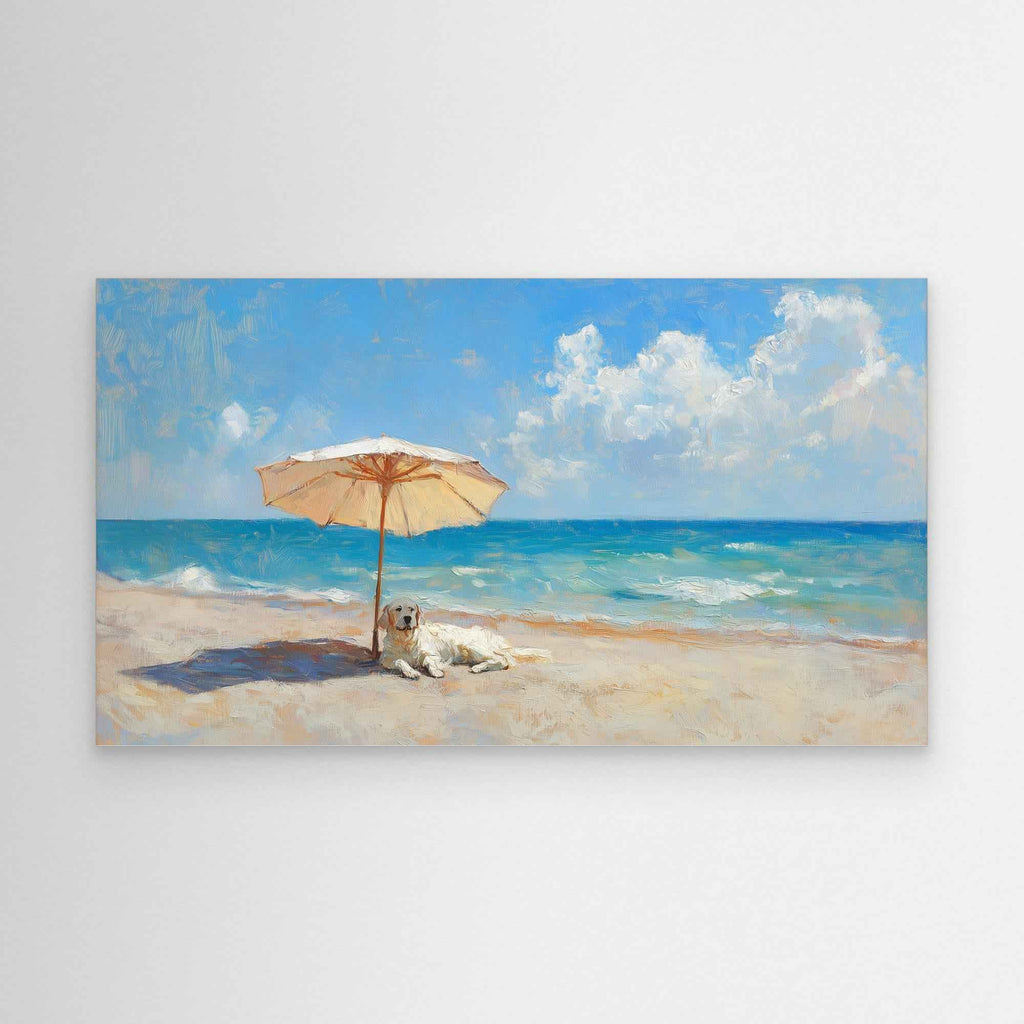 Golden Retriever Beach Art | Coastal Nursery Wall Decor