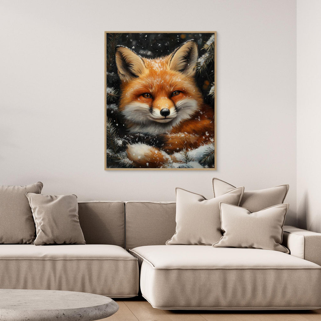 Snowy Red Fox Winter Woodland Art – Nursery & Kids Decor - Framed Pop Art