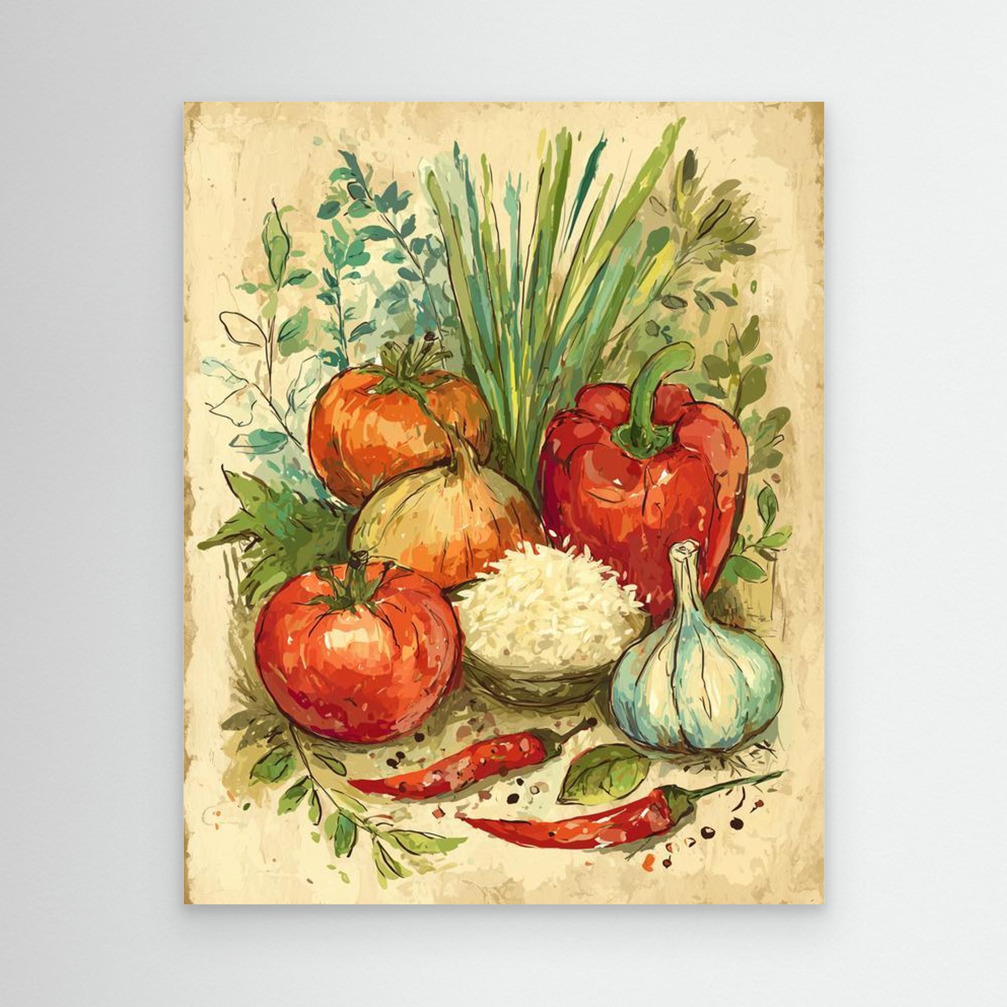 Vintage Style Kitchen Veg Still Life Wall Art | Framed Canvas - Framed Pop Art