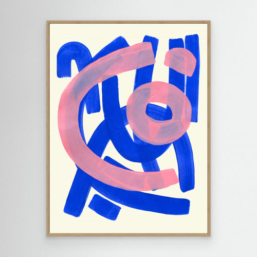 Blue & Pink Abstract Art | Modern Playful Nursery Wall Art - Framed Pop Art