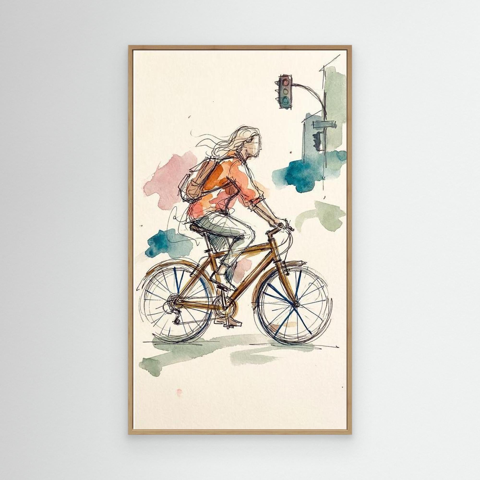 Urban Cycle Sketch Framed Canvas | Breezy City Wall Art - Framed Pop Art