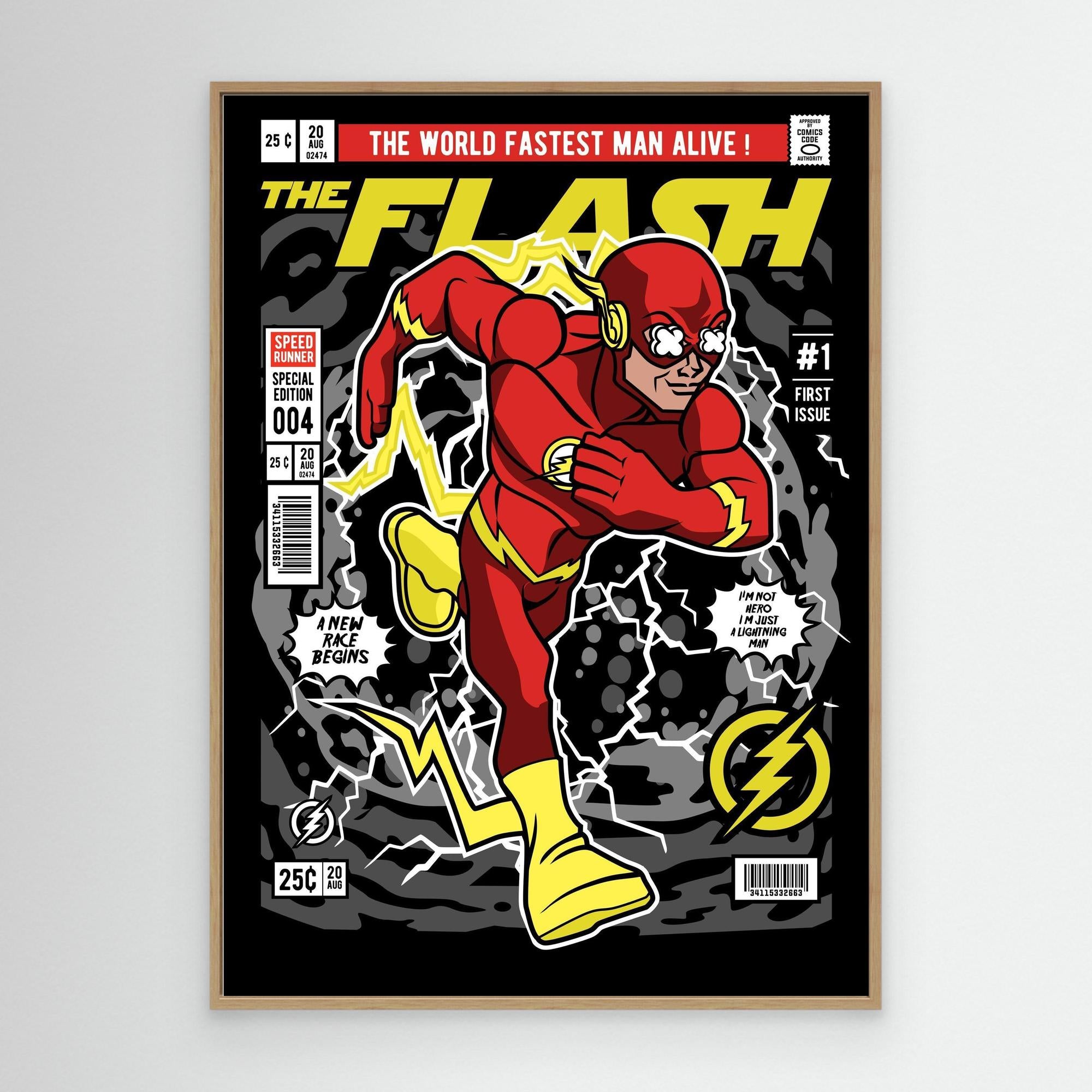 Flash-Inspired Comic Wall Art Print for Gaming Rooms - Framed Pop Art