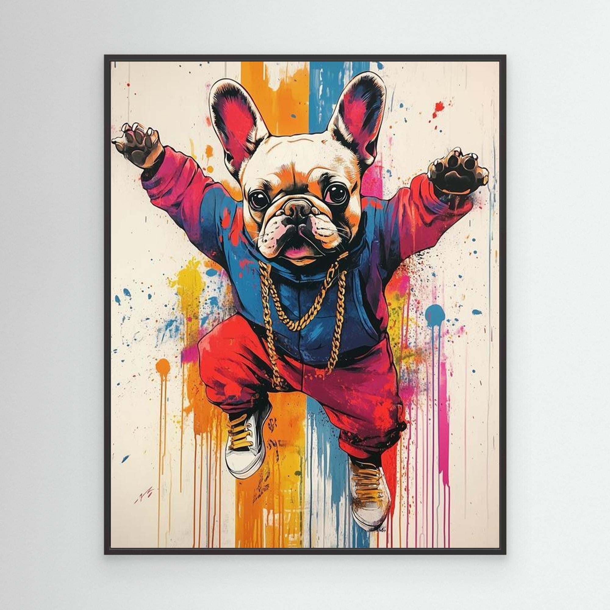 Teen Bedroom Pop Art French Bulldog Canvas Wall Print - Framed Pop Art
