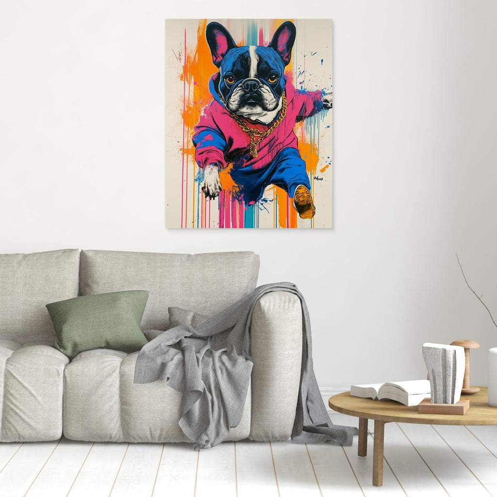 Home Office Pop Art French Bulldog Canvas Wall Art - Framed Pop Art
