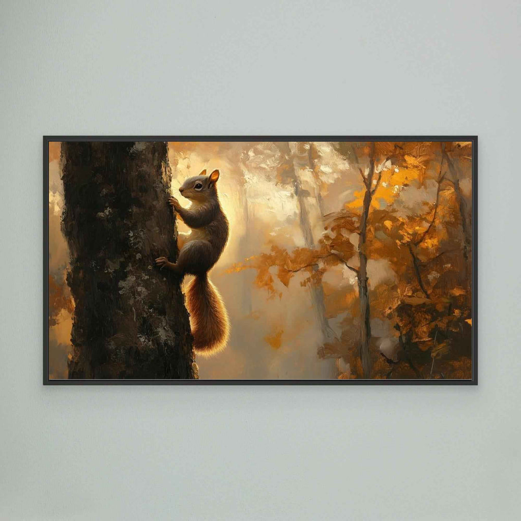 Large Autumn Squirrel Woodland Canvas Wall Art - Framed Pop Art