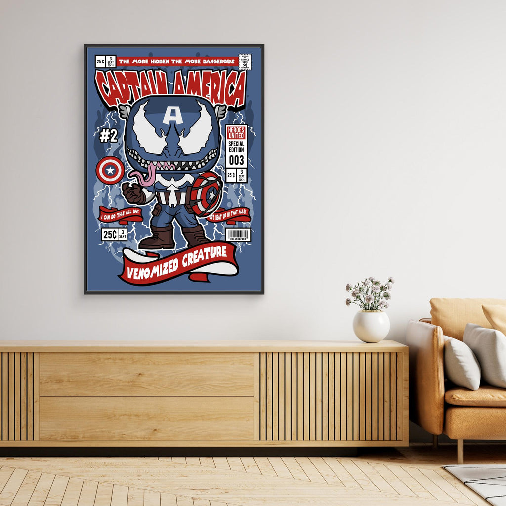 Venomised Captain America Comic Poster | Boys Bedroom Art - Framed Pop Art