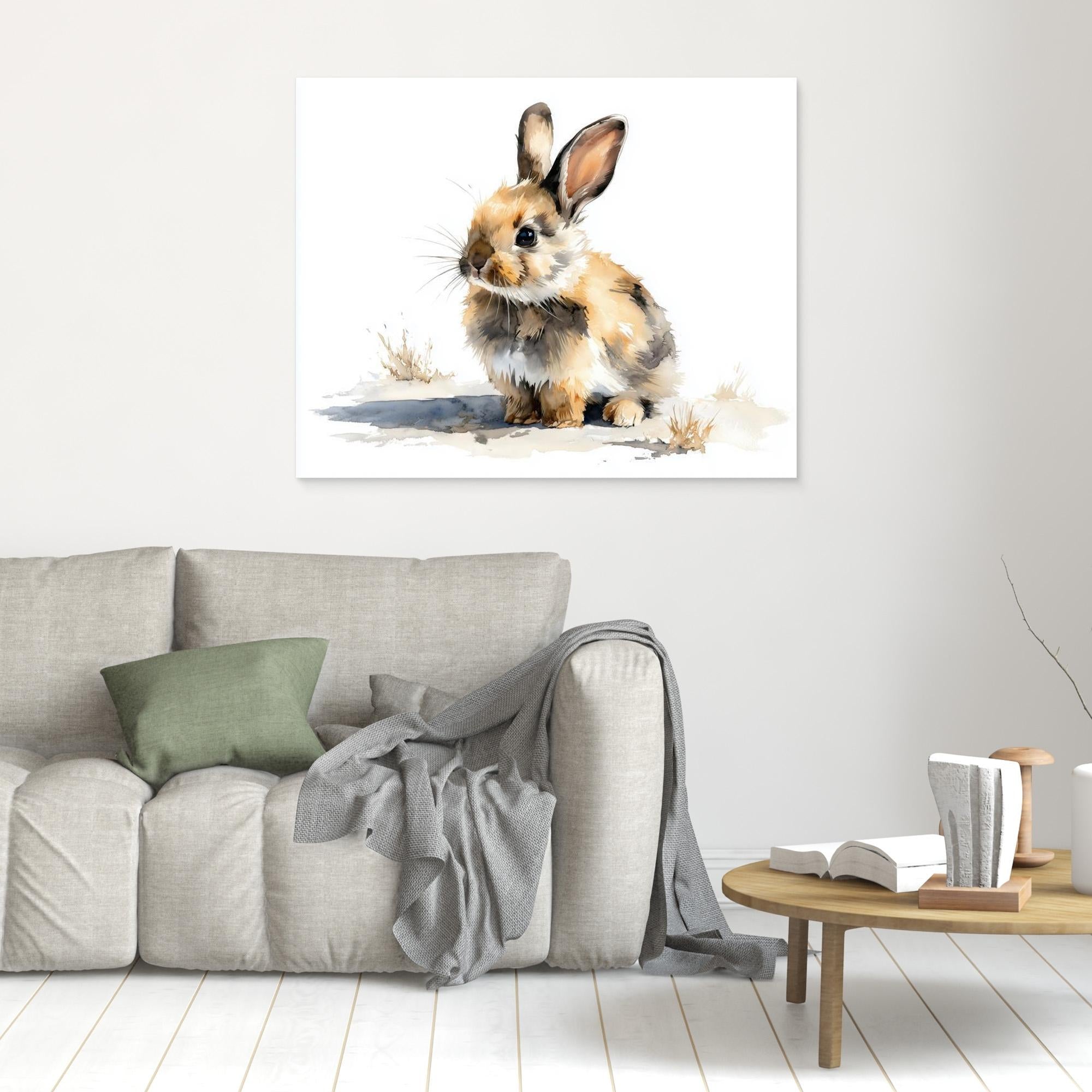 Cute Watercolor Bunny Rabbit Wall Art for Nursery Decor - Framed Pop Art