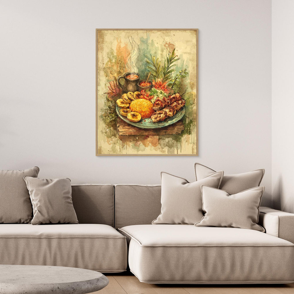 Jollof Feast Watercolour Wall Art | Framed Kitchen Decor - Framed Pop Art