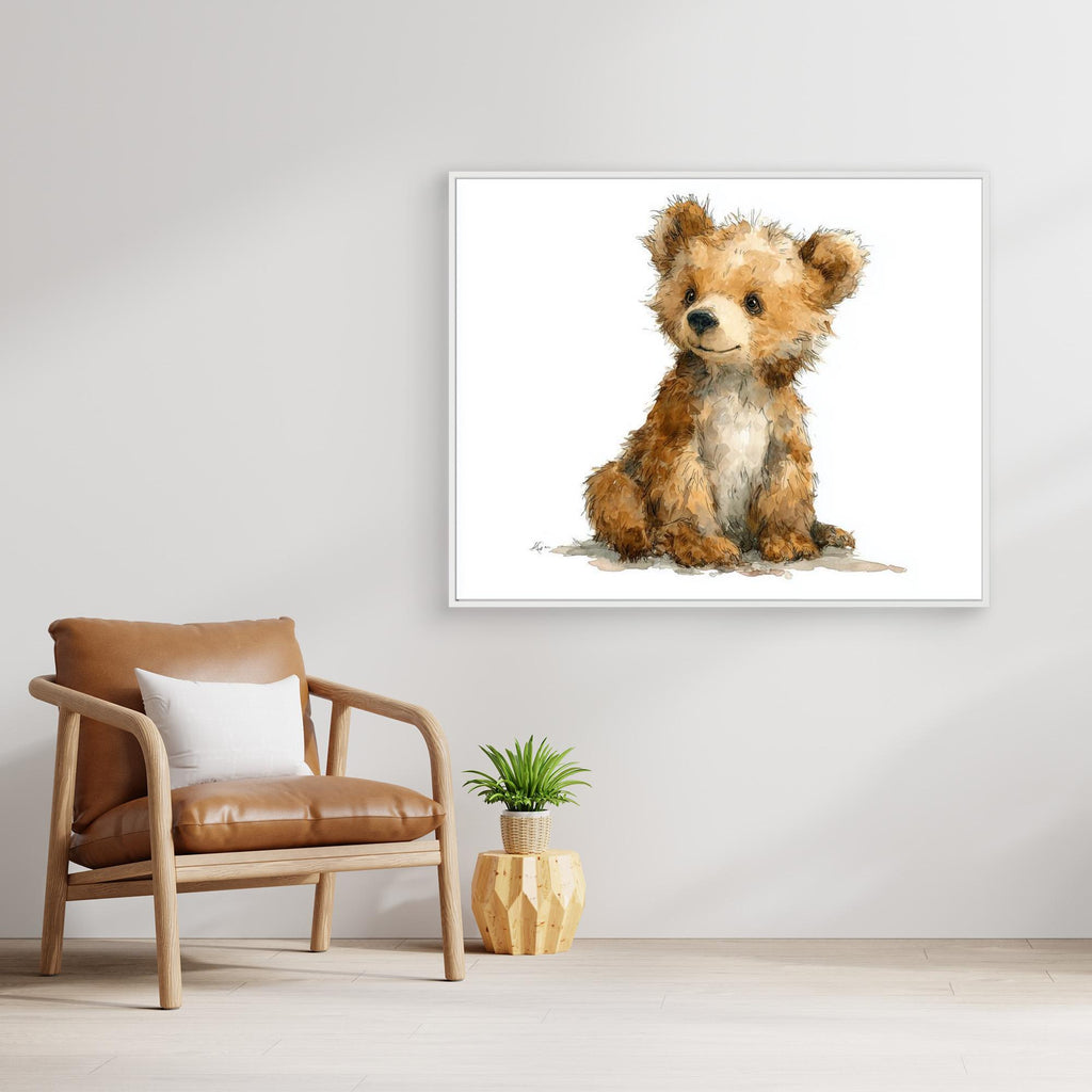 Baby Bear Nursery Wall Art | Cute Watercolour Cub Print - Framed Pop Art