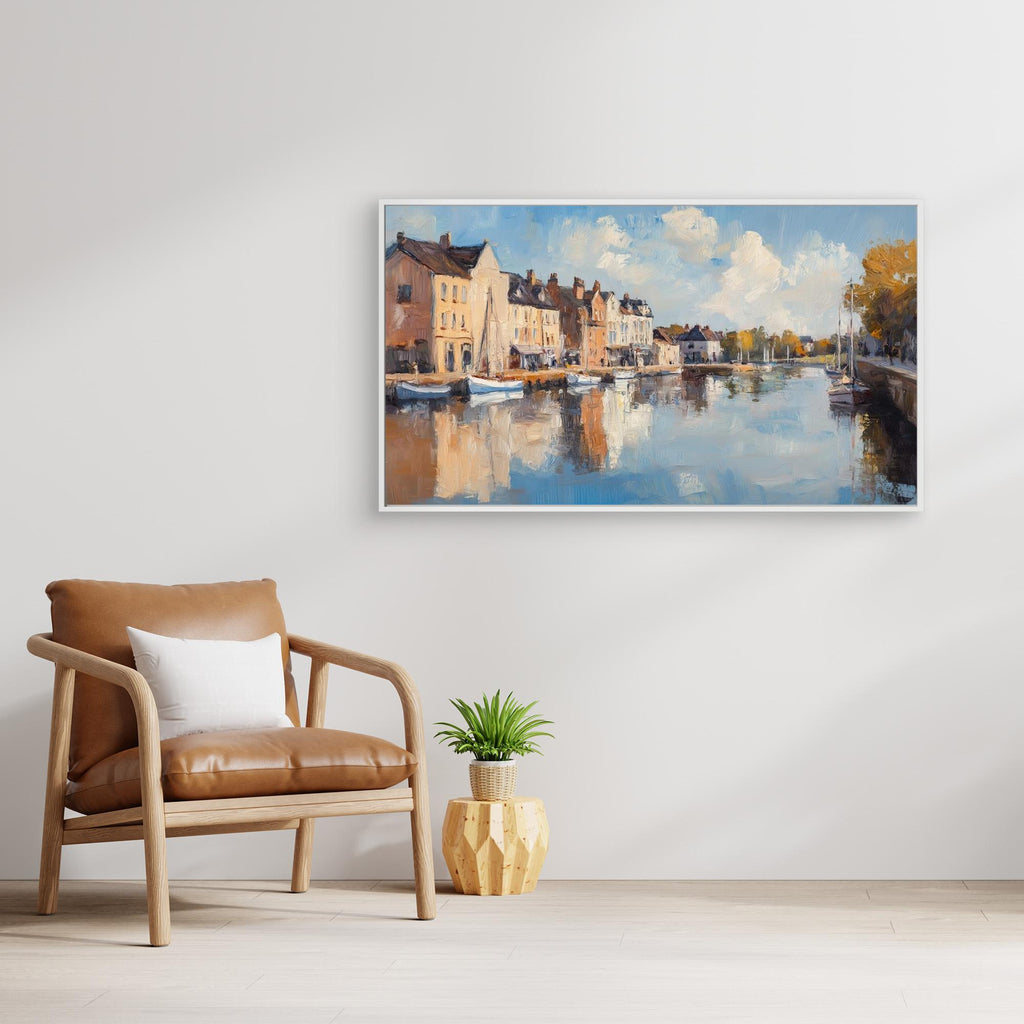 Harbour Reflections Panoramic Canvas Wall Art Print - Framed Pop Art