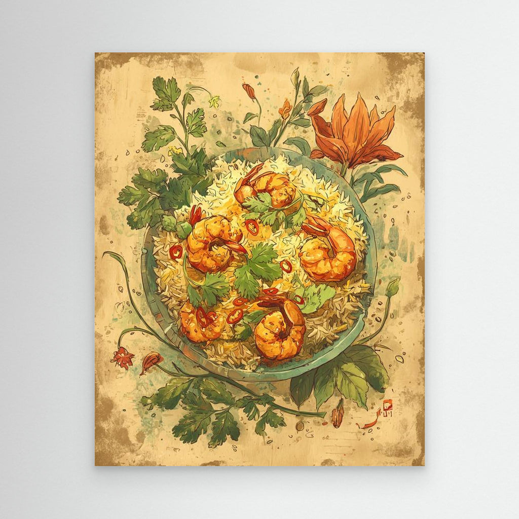 Herby Prawn Fried Rice Rustic Kitchen Wall Canvas Art