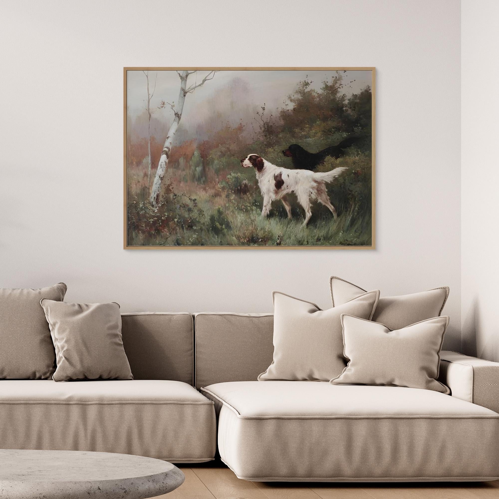 Vintage Hunting Dogs Landscape | Hallway Wall Art - Framed Pop Art