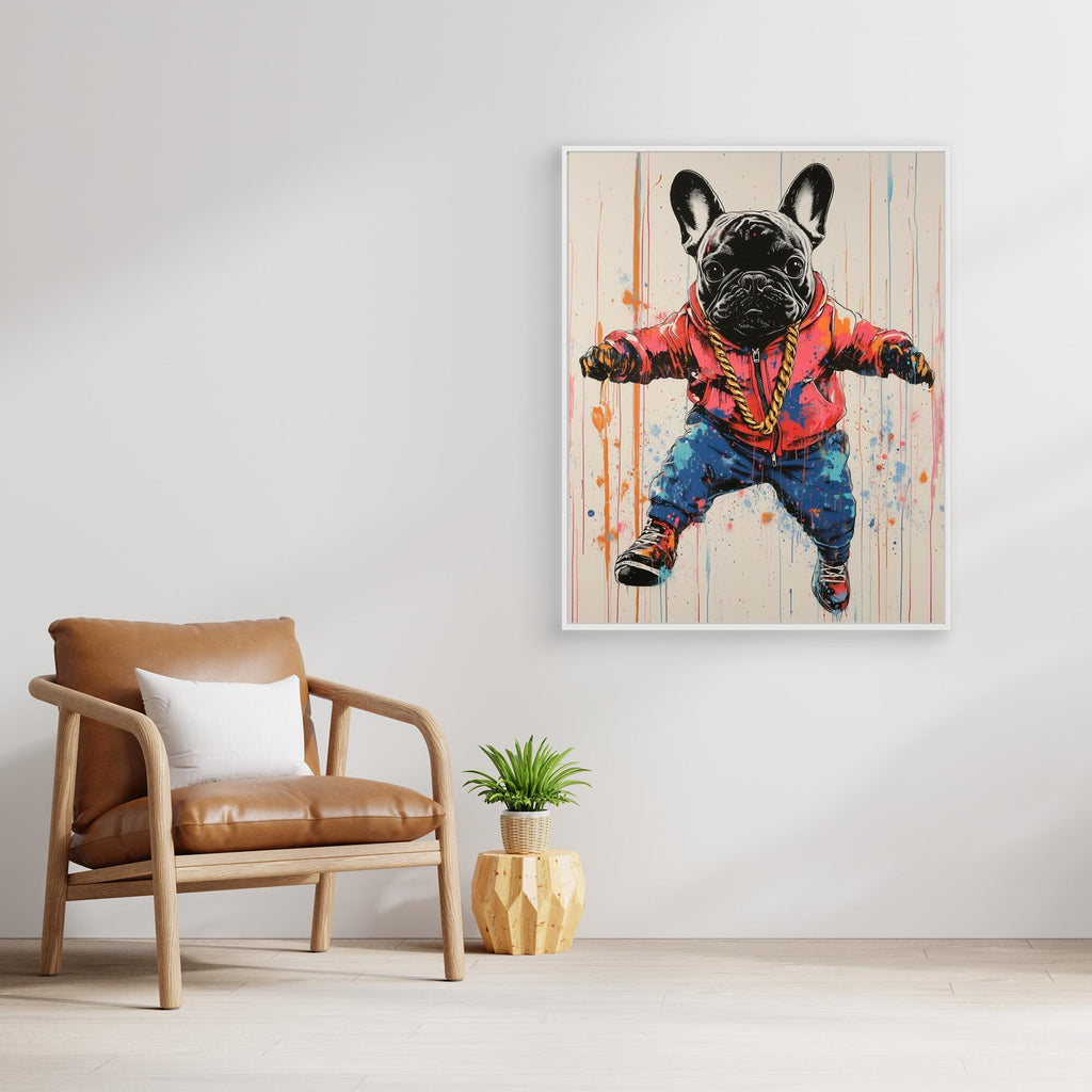 Games Room Graffiti French Bulldog Canvas Wall Art - Framed Pop Art