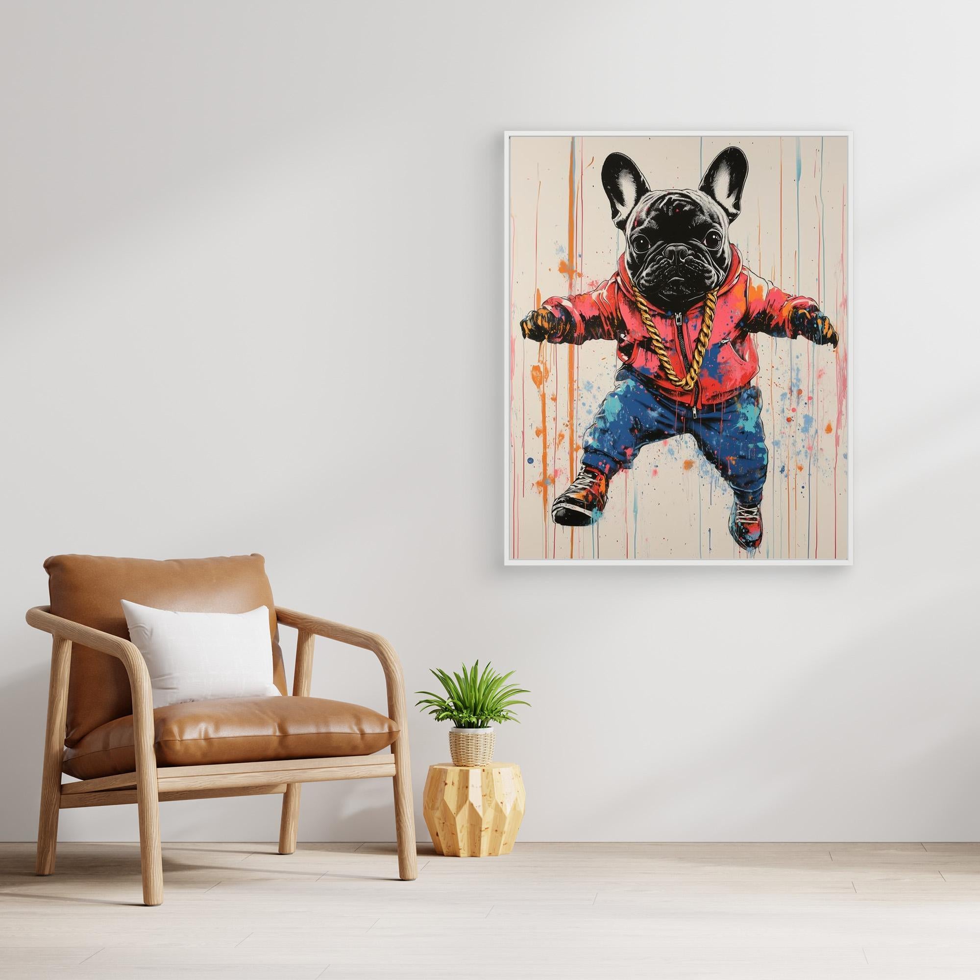Games Room Graffiti French Bulldog Canvas Wall Art - Framed Pop Art