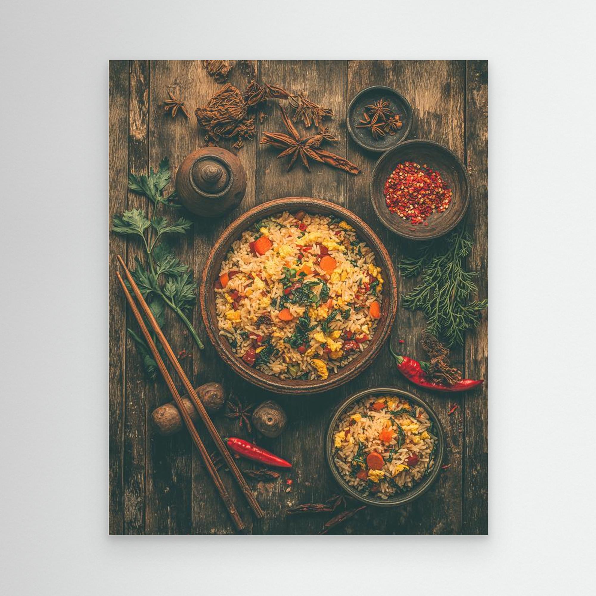 Rustic Fried Rice Bowl Asian Kitchen Canvas Wall Art - Framed Pop Art