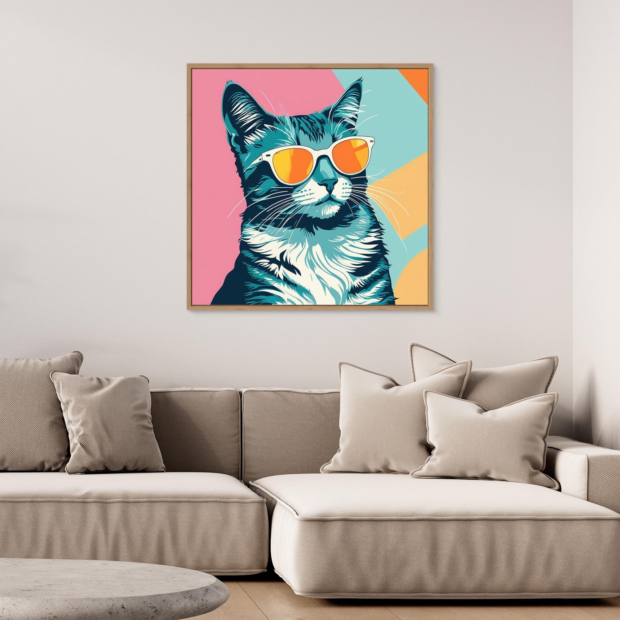 Cool Cat with Sunglasses Colour Pop Art Canvas Print - Framed Pop Art