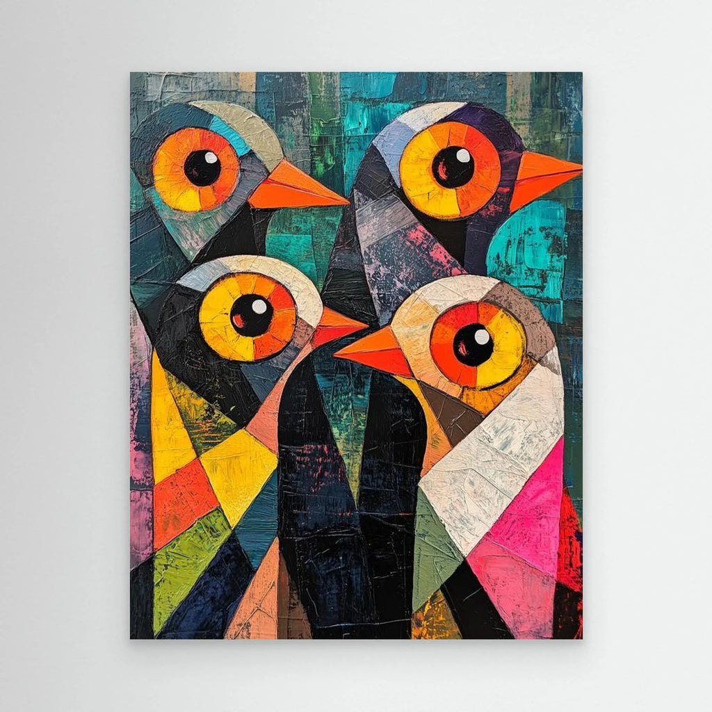 Abstract Bird Family Canvas Print | Vibrant Geometric Wall Art - Framed Pop Art