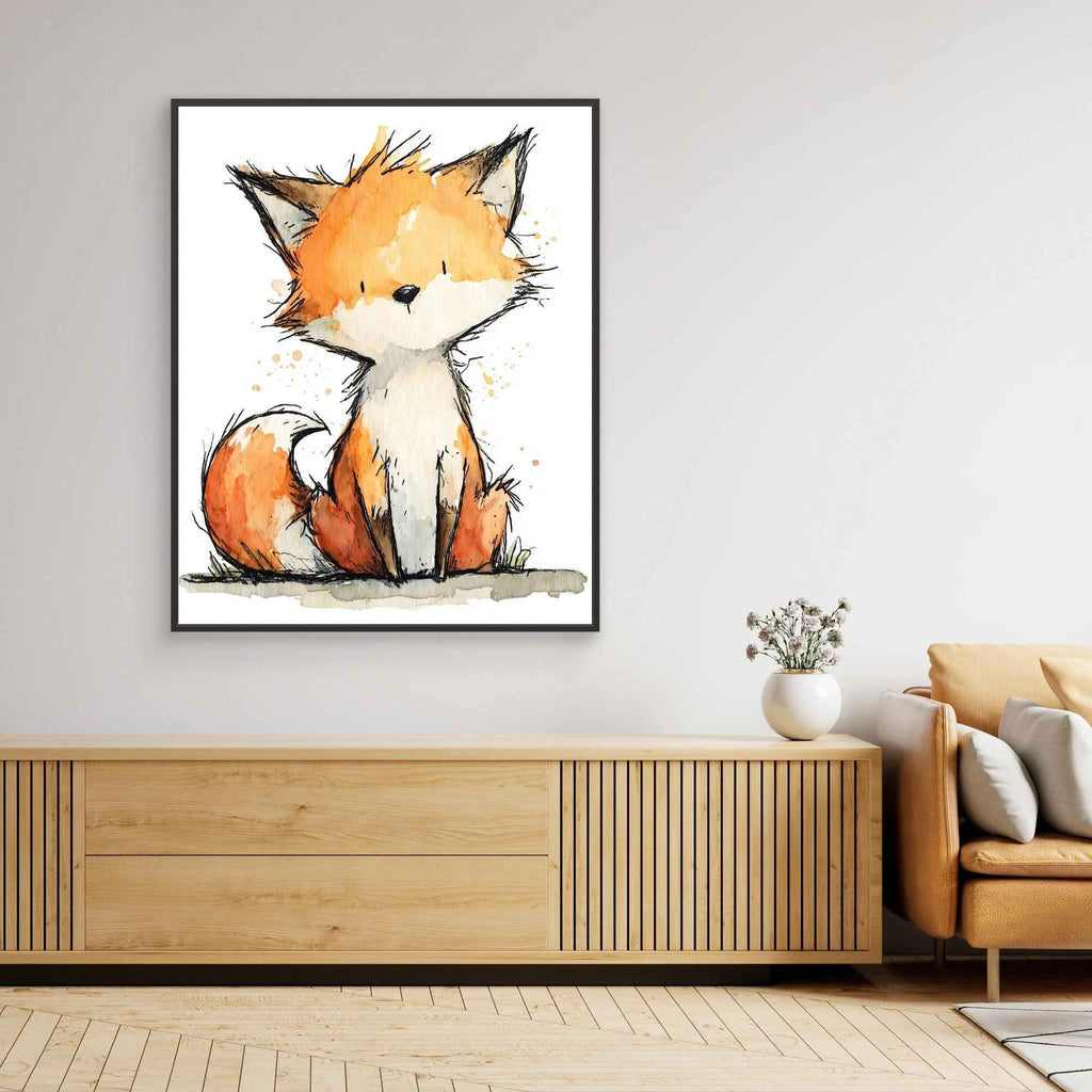 Cute Watercolor Fox Nursery Canvas Art - Framed Pop Art