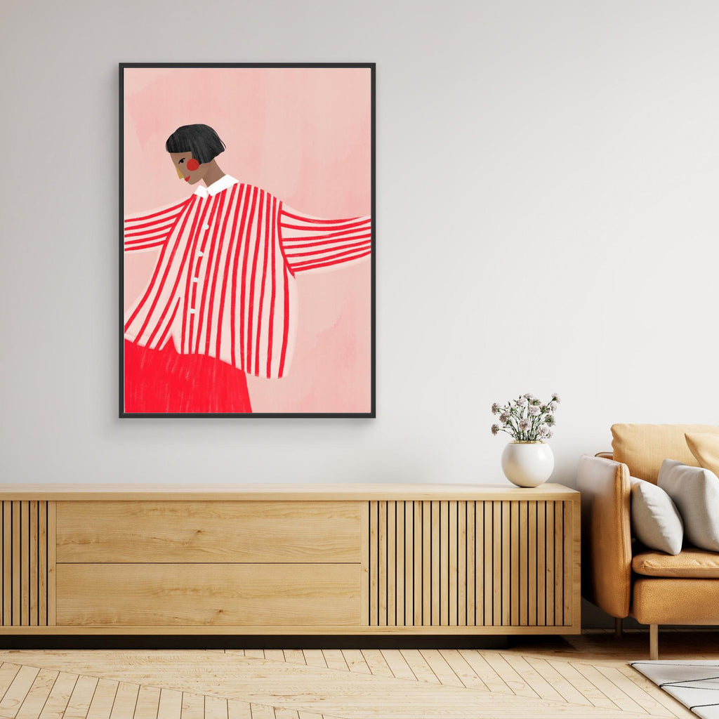 Playful Pink & Red Illustration Wall Art | Chic Bedroom Decor - Framed Pop Art