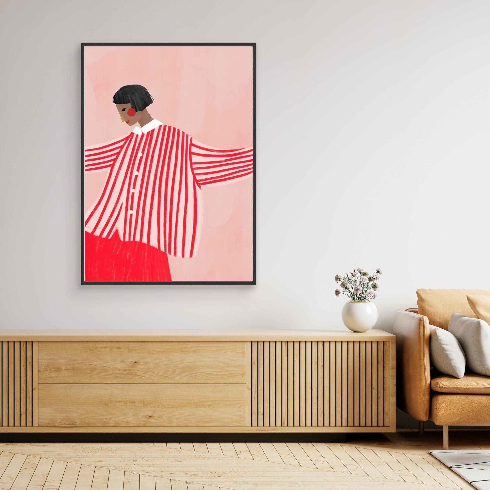 Playful Pink & Red Illustration Wall Art | Chic Bedroom Decor - Framed Pop Art