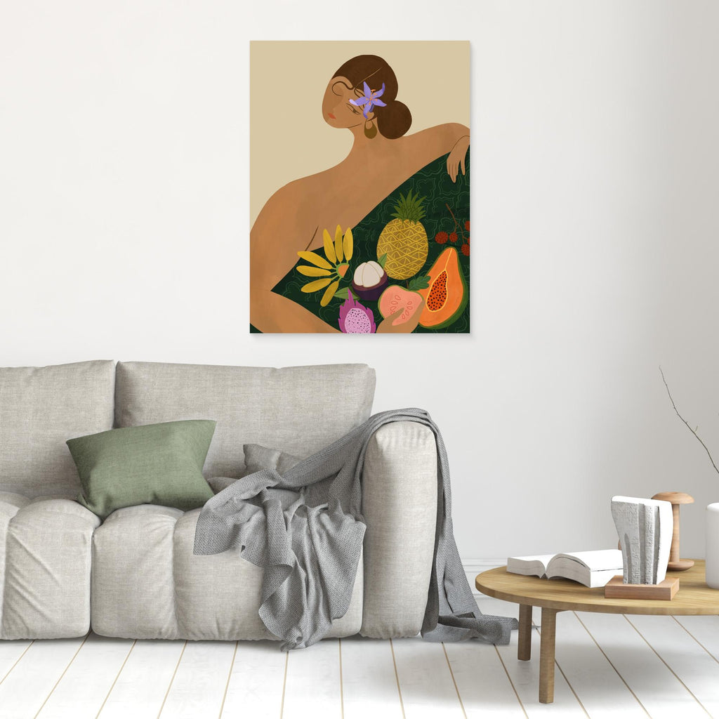 Hallway Wall Art – Tropical Woman & Fruit Canvas Print - Framed Pop Art