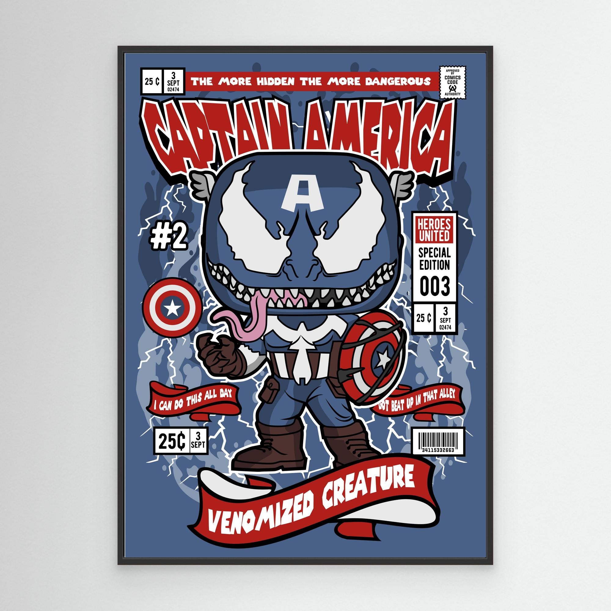 Venomised Captain America Comic Poster | Boys Bedroom Art - Framed Pop Art