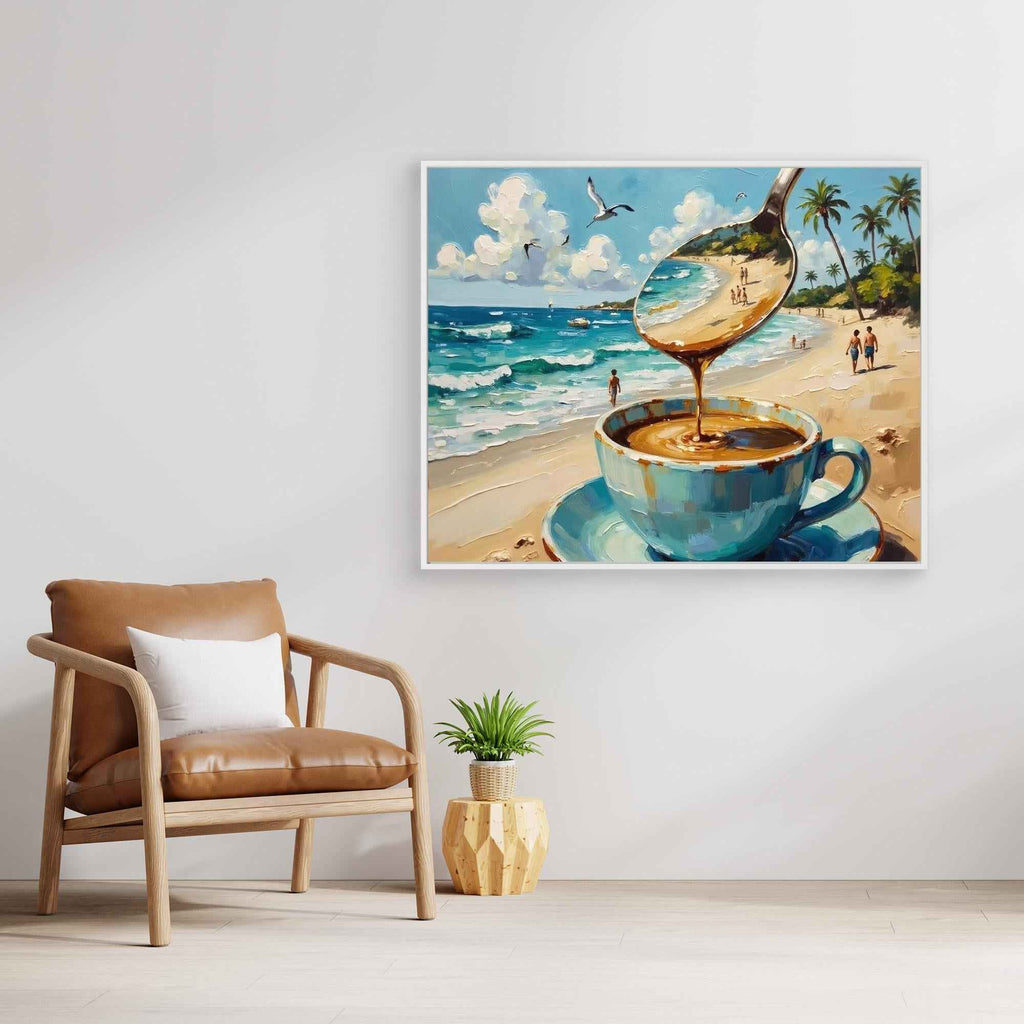 Surreal Coffee Beach Canvas Wall Art - Framed Pop Art