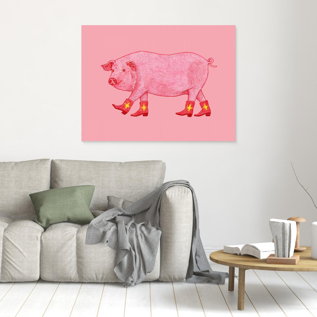 Marjorie Pink Cowgirl Pig Print | Fun Nursery Wall Art - Framed Pop Art