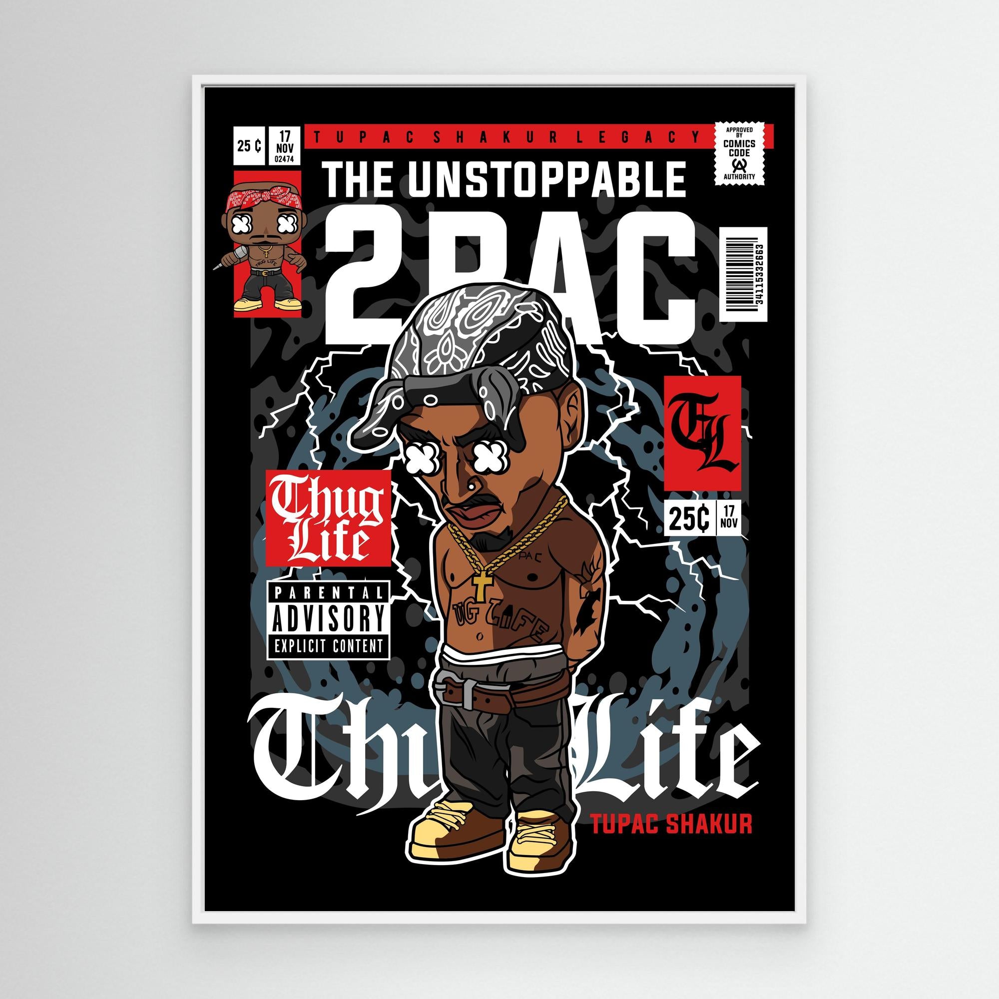 2Pac Comic Book Wall Art | Urban Hip Hop Streetwear Decor - Framed Pop Art
