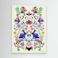 Hallway Wall Art – Folk Art Rabbits & Botanical Canvas Print - Framed Pop Art