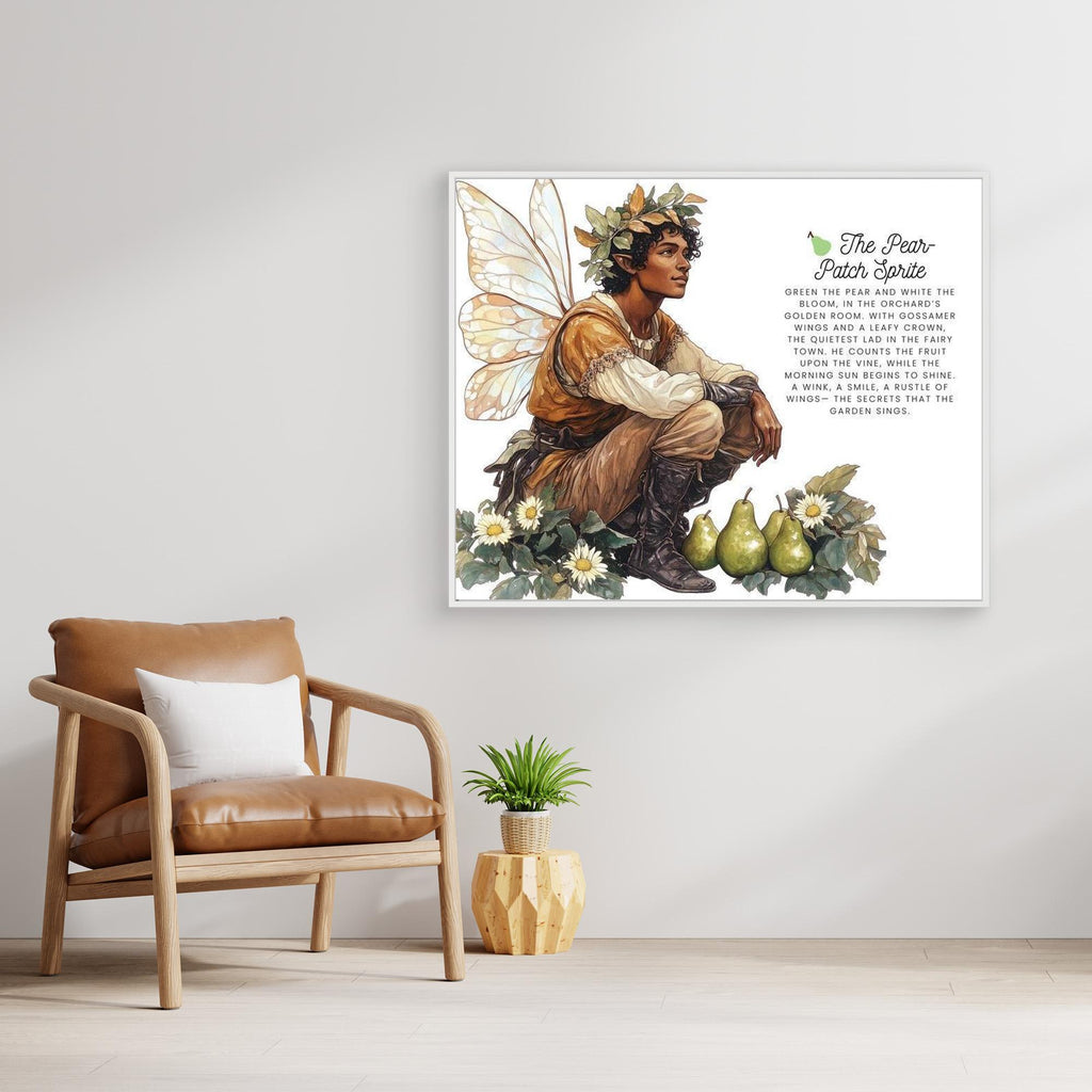 The Pear-Patch Sprite | Whimsical Fairy Canvas Wall Art - Framed Pop Art