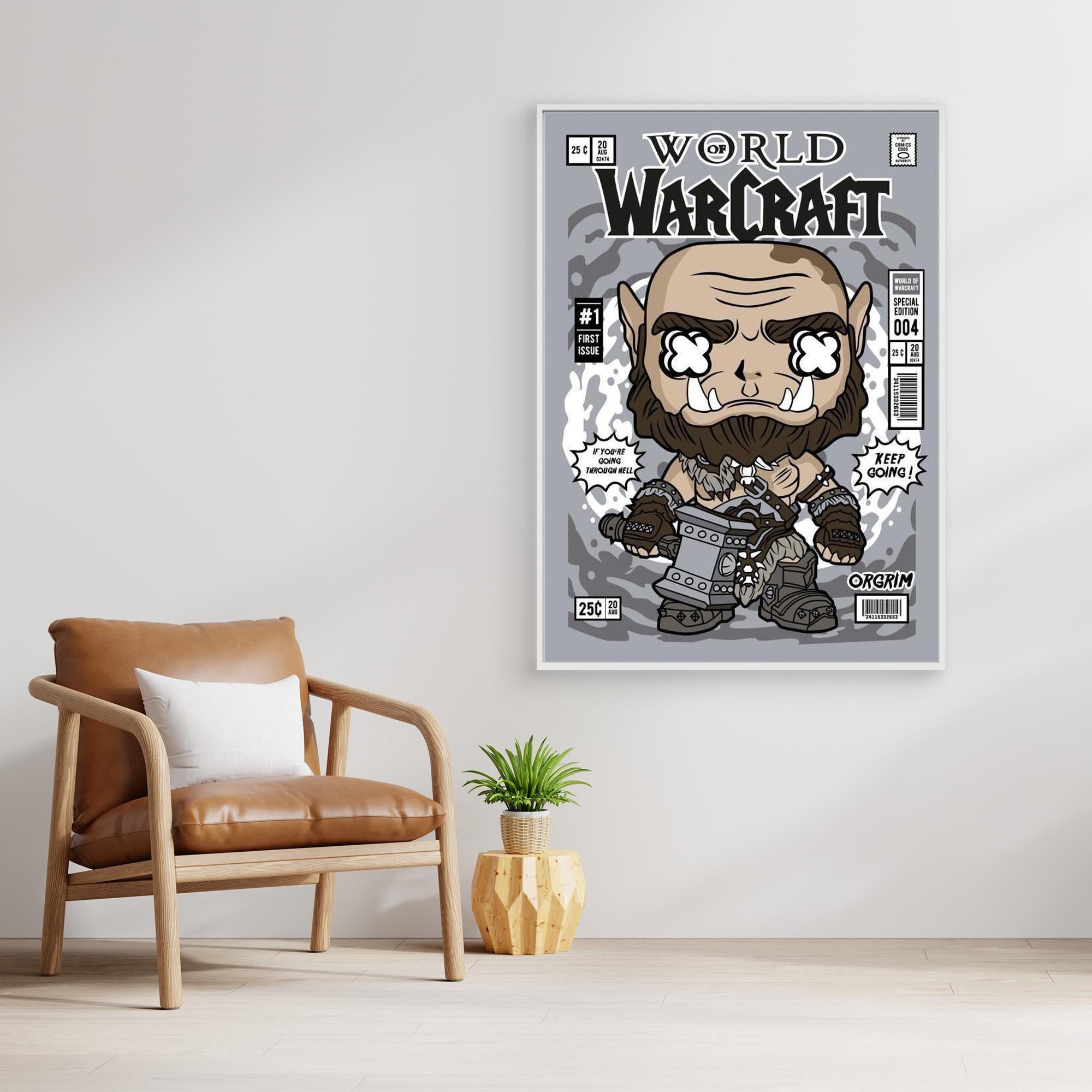 Orgrim WoW Comic Art Print | Gaming Decor for Man Cave - Framed Pop Art