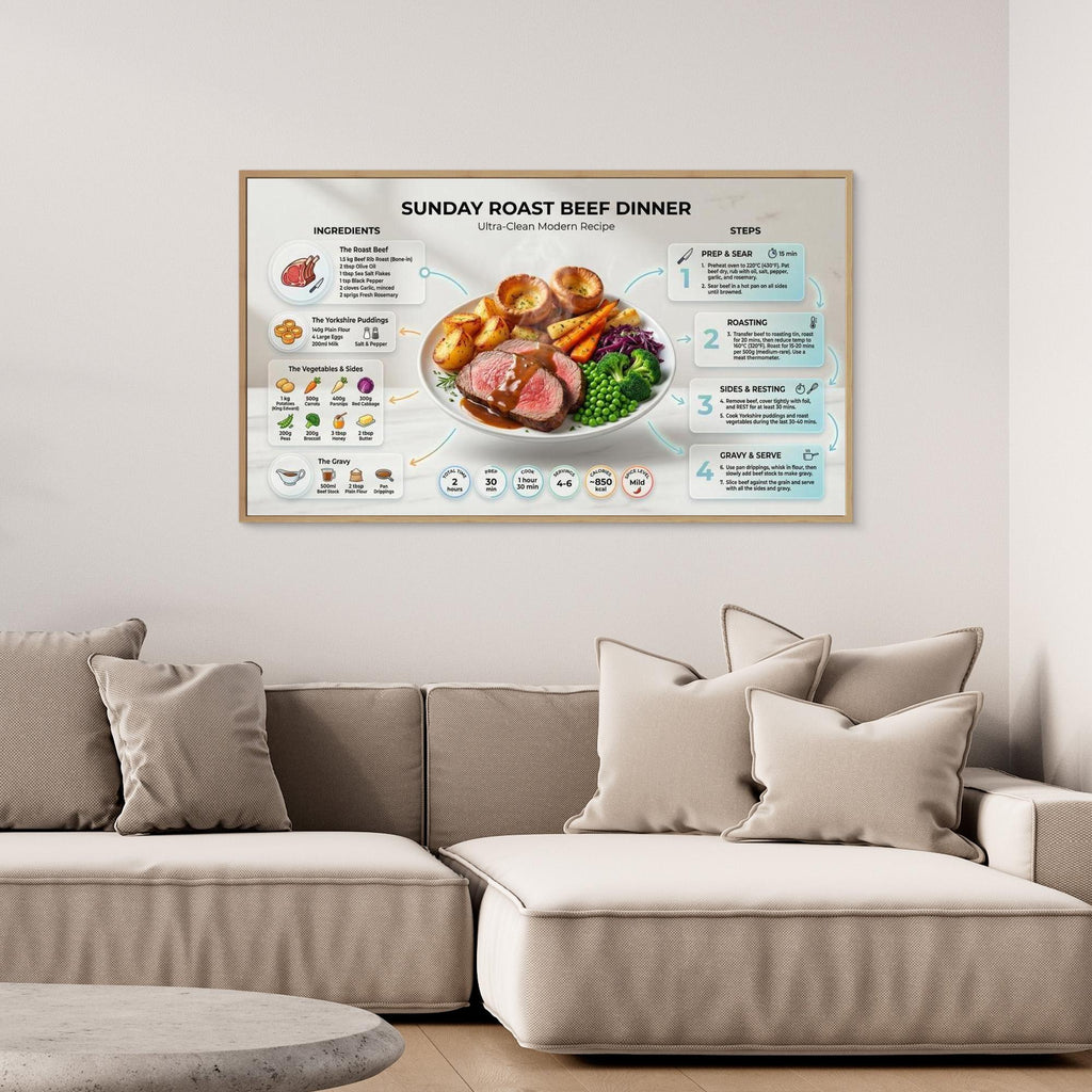 Sunday Roast Recipe Infographic – Kitchen Wall Art Print - Framed Pop Art