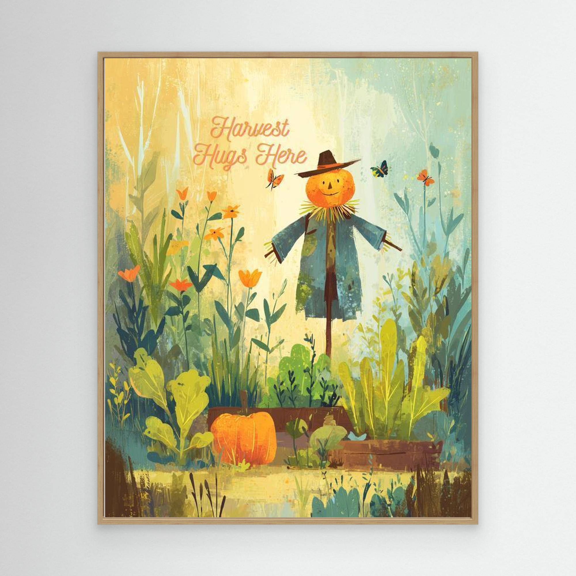 Harvest Hugs Here Autumn Scarecrow Canvas Wall Art