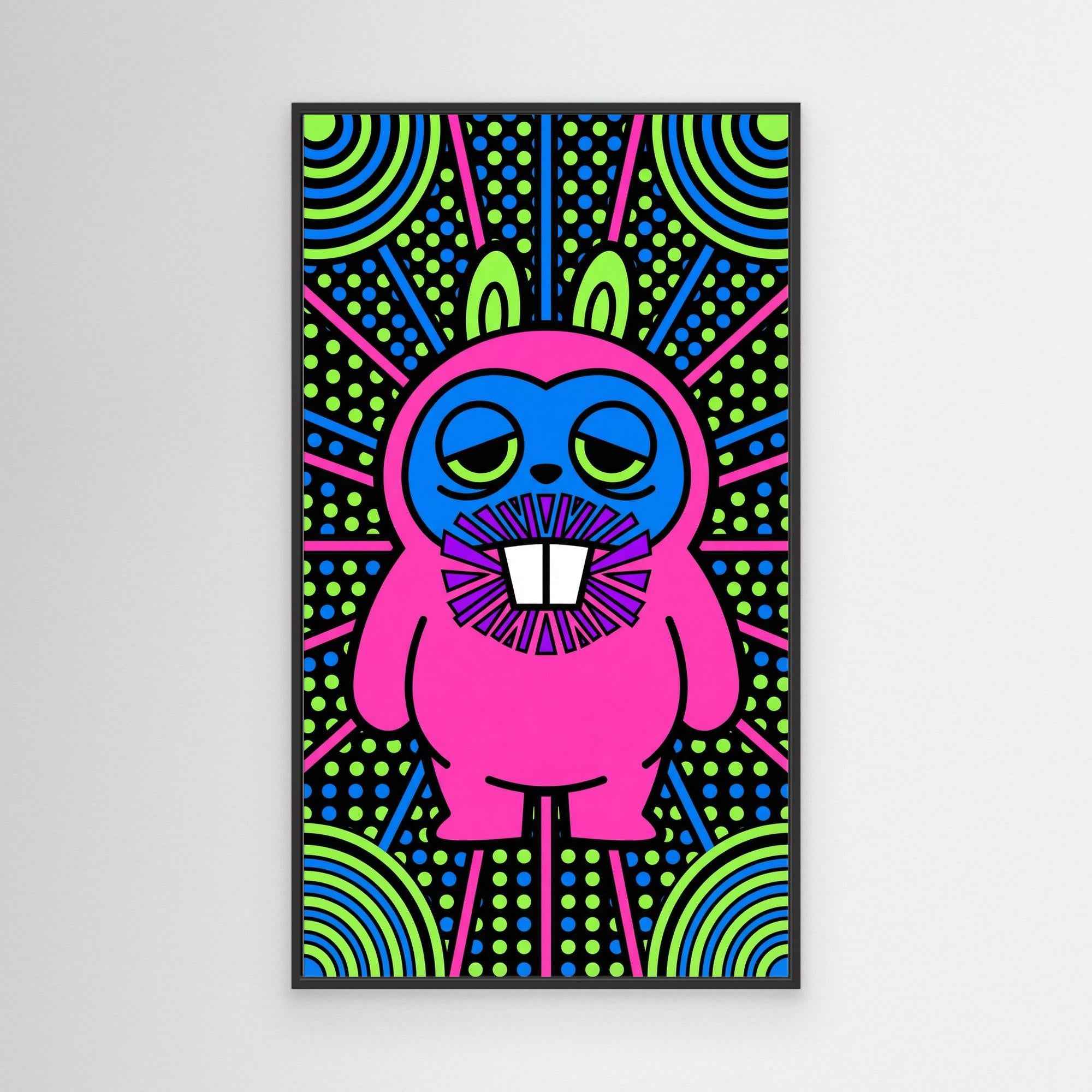 Neon Psychedelic Rabbit Canvas Print | Funky Wall Art - Framed Pop Art