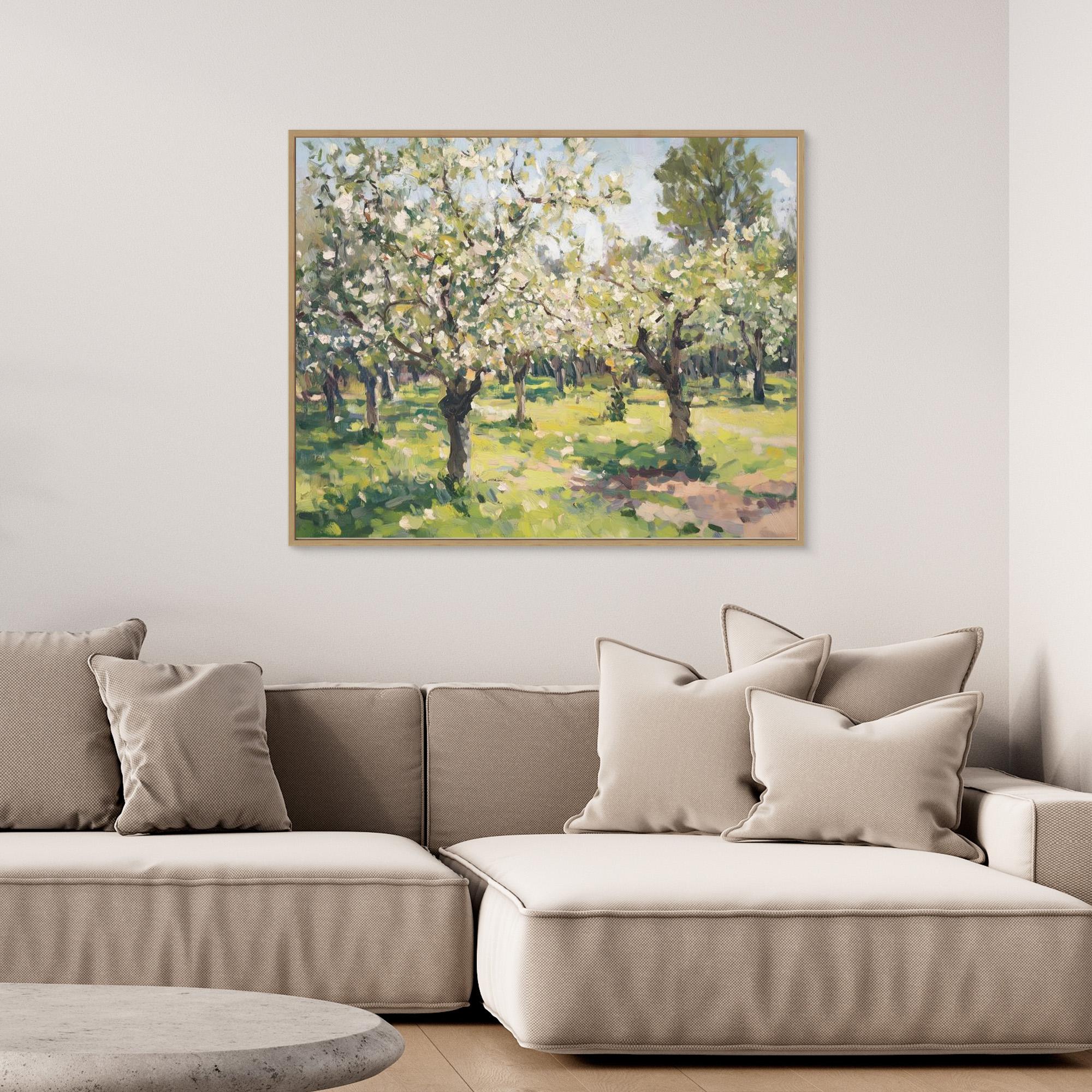 White Blossom Orchard Canvas Wall Art for Living Room