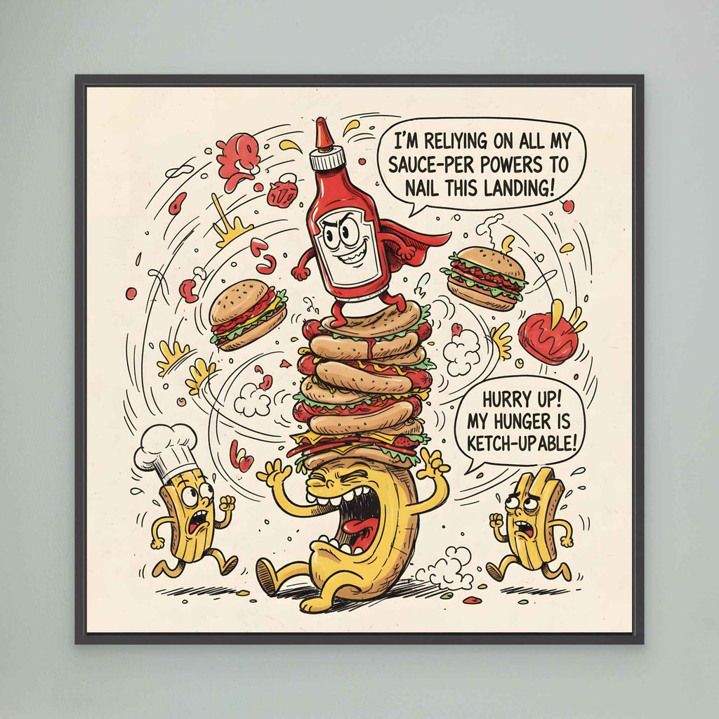 Funny Ketchup Burger Canvas Wall Art - Framed Pop Art