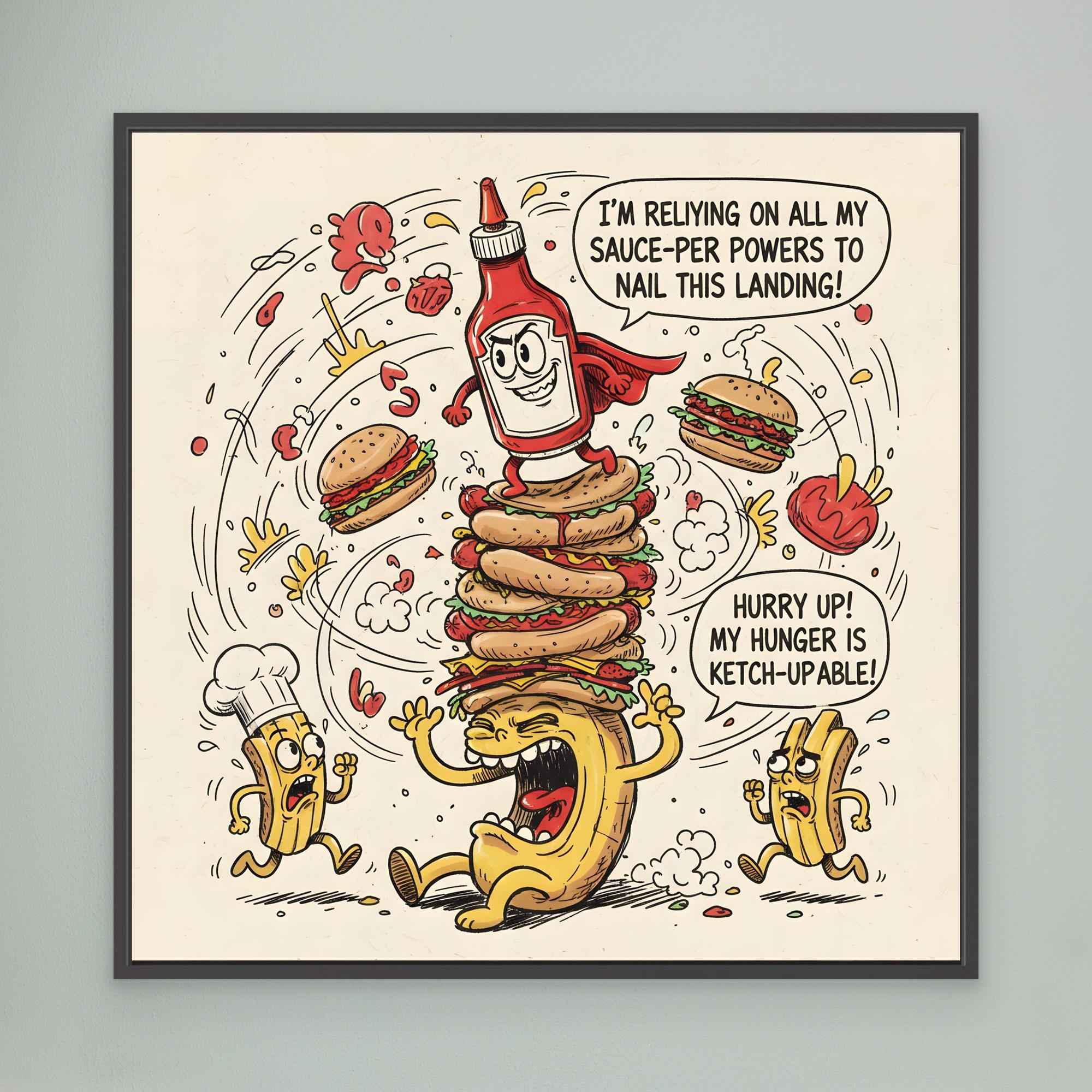 Funny Ketchup Burger Canvas Wall Art - Framed Pop Art