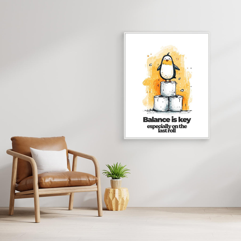 Penguin Bathroom Wall Art - Funny Toilet Roll Print