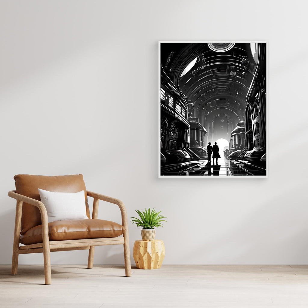 Noir Sci-Fi Detective Wall Art | Futuristic Canvas Print - Framed Pop Art