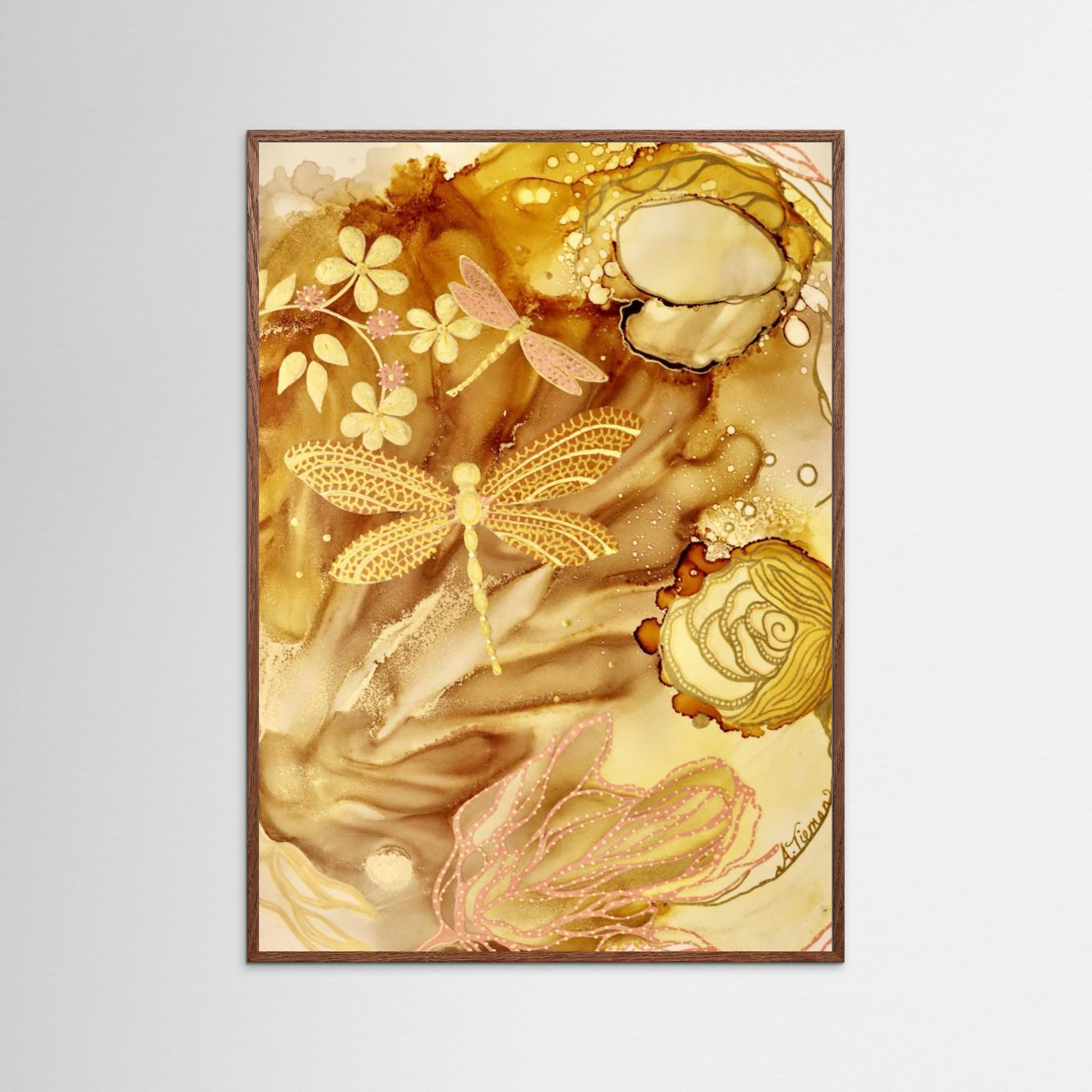 Golden Dragonflies by Amy Tieman | Boho Luxe Wall Art - Framed Pop Art