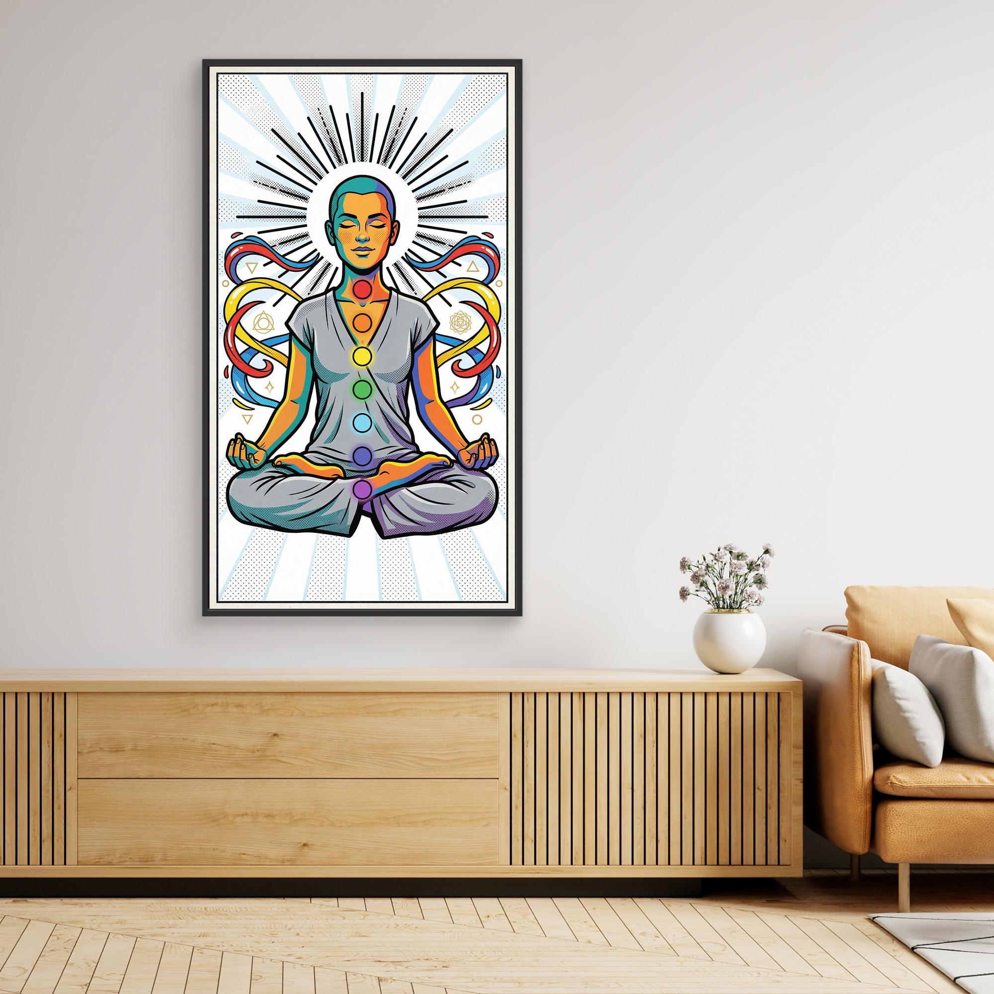 Chakra Meditation Pop Art Canvas – Vibrant Spiritual Wall Art - Framed Pop Art